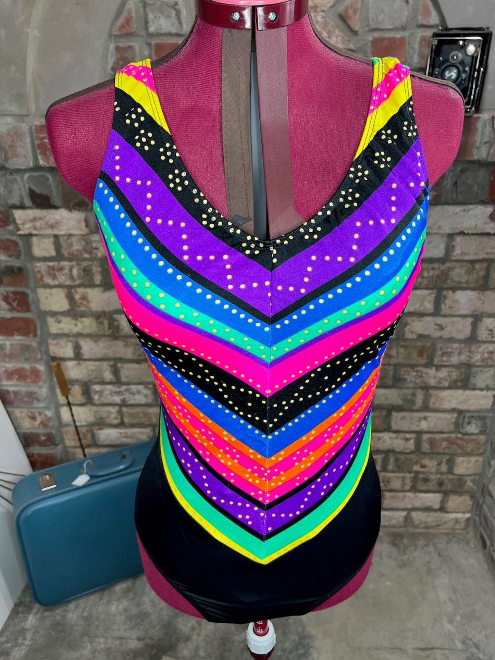one piece swimsuit Sun streak Vintage 1990s pink purple green blue
